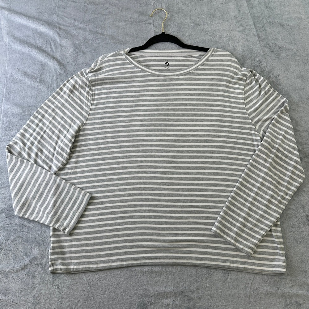 Lou & Grey Womens XL Grey White Striped Long Sleeve Modal Blend T-Shirt Top